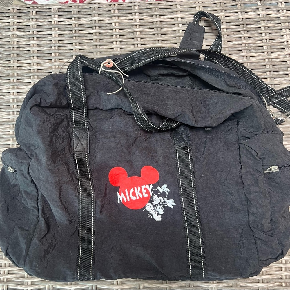 Vintage 90s Disney Mickey Mouse Black Duffle Bag Gym Tote Carry On RARE